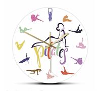 AMZOC 12 Inch Silent Wall Clock Non Ticking Pilates Exercises Printed Wall Clock Pilates Studio Rainbow Decor Female Fitness Artwork Modern Design Timepieces Wall Watch