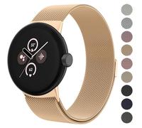 Amzpas Metal Band Compatible with Google Pixel 2 Watch Bands for Women Men, Stainless Steel Mesh Loop Adjustable Replacement Strap for Google Pixel Watch/Pixel Watch 2 Band, Rose Gold