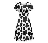 AmzPrint Women's Black and White Cow Print Dress Funny Milk Cow Themed Party Costume Mini Swing Tunic Sunflower Floral Dress, Cow Print, 4XL
