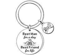 AMZQ Best Man Keyring - Best Man Gift for Groomsmen, Father of the Groom, Father of the Bride - Silver, Modern Stainless Steel Keychain with Velvet Pouch