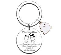 AMZQ Halloween Boo Basket Gifts for Women Men Ghost Keyring Spooky Basket Stuffers for Girls Boys Her Him Encouragement Motivational Key Tag for Daughter Girlfriend Friend Coworker Positive Keepsake