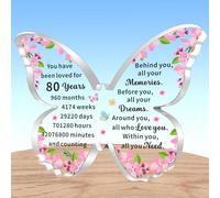 AMZQ Inspirational 80th Birthday Gift: Transparent Butterfly Shape Acrylic Decorative Signage for 80 Year Old Woman