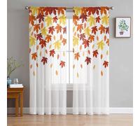 AMZRicher Maple Leave Sheer 2 Panels Set, Autumn Leaf Floral Seasonal Thanksgiving Semi Curtains Transparent Voile Rod Pocket Curtains for Living Dining Room Bedroom Drapes 52x84x2 52W x 84L x 2