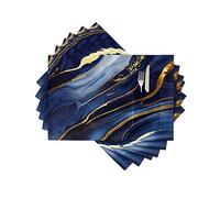 AMZRicher Marble Placemats Set of 6, Woven Placemat Washable Wipeable Table Placemat with Pocket, Holiday Cloth Table Mat for Party Kichen Dinner Modern Navy Blue Abstract Gold