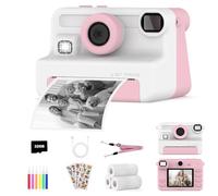 AMZSA Now Kids Camera Instant Print, 1080P Video, Children Christmas Birthday Gifts for Girls Age 3-12, Toddler Print Digital Camera Toy for 4 5 6 7 8 9 10 11 Years Old with 32GB Card,6 pens