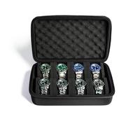 AMZSAFE 8 slots watch box, hard watch organizer case for men's women's watches, watch display organization holder with form-fitiing watch pillow