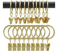 AMZSEVEN 100 Pack Curtain Accessories, Curtain Rings with Clips, Drapery Clips with Rings, Drapes Rings 1.26 in Interior Diameter, Fits up to 1 in Curtain Rod, Gold Color