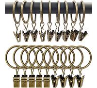 AMZSEVEN 100 Pack Curtain Rings with Clips, Drapery Clips with Rings, Drapes Rings 1.26 in Interior Diameter, Fits up to 1 in Curtain Rod, Bronze