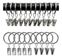 AMZSEVEN 100 Pack Curtain Rings with Clips, Drapery Clips with Rings, Drapes Rings 1.26 in Interior Diameter, Fits up to 1 Inch Curtain Rod, Silver