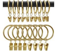 AMZSEVEN 100 Pack Metal Curtain Rings with Clips, Drapery Clips Hooks, Decorative Curtain Rod Clips 1.5 in Interior Diameter, Gold