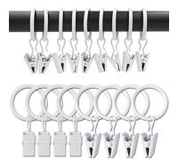 AMZSEVEN 100 Pack Metal Curtain Rings with Clips, Drapery Clips with Rings, Drapes Rings 1 inch Inner Diameter, Fits Diameter 5/8 inch Curtain Rods, White