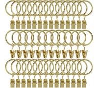 AMZSEVEN 40 Pack Curtain Rings with Clips, Drapery Clips Rings, Hangers Drapes 1.26 Inch Interior Diameter, Fits up to 1 Rod, Gold Color