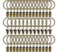 AMZSEVEN 40 Pack Curtain Rings with Clips, Drapery Clips with Rings, Drapes Rings 1.26 in Interior Diameter, Fits up to 1 in Curtain Rod, Bronze