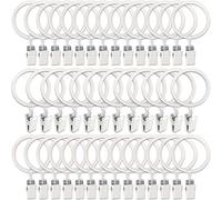 AMZSEVEN 40 PCS Metal Curtain Rings with Clips, Drapery Clips Hooks, Decorative Curtain Rod Clips Hangers 1.5 Inch Interior Diameter Eyelets, Rustproof White