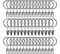 AMZSEVEN 44 Pack Metal Curtain Rings with Clips, Drapery Clips with Rings, Drapes Rings 1 in I D, Fits Diameter 6/8 in Curtain Rod, Silver