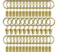 AMZSEVEN 44 Pack Small Curtain Rings with Clips, Metal Curtain Hangers Clips, Drapery Rings with Clips, Decorative Curtain Rod Window, 1 Inch Interior Diameter, Rustproof Gold。