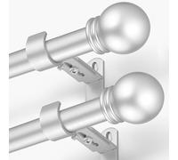 AMZSEVEN Curtain Rods for Windows 16 to 136 Inches, Curtain Rod Max Adjustable Length of 144 IN, 1" Diameter Drapery Rods Round Finials, Satin Silver, Pack of 2