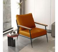 AMZSEW Armchair leather Accent chair Sofa Chair Modern Lounge Chair with Backrest Pillow Wooden armrest Metal Frame Comfy Seat/for Living Room/Bedroom/Home office,Brown