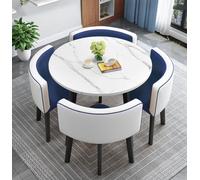 AMZSEW Dining Table And 4 Chairs Set, Kitchen Breakfast BarTable And Chair 5pcs, Modern Conference Table Set, Space-Saving Furniture Office Conference Tables 4 Seaters,Blue