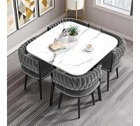 AMZSEW Dining Table and Chairs Set 4, Faux Marble Tabletop with 4 Upholstered Velvet Chairs, Kitchen Table Set for Apartment, for Dining Room,Living Room,Office, Kitchen, Reception (Grey Square)