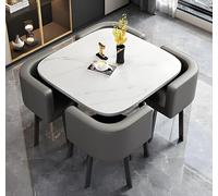 AMZSEW Dining Table and Chairs Set 4, Faux Marble Tabletop with 4 Upholstered Velvet Chairs, Kitchen Table Set for Apartment, for Dining Room,Living Room,Office, Kitchen, Reception (80CMWHITE)