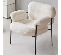 AMZSEW Modern Tub Chair Armchair Upholstered Furry Living Room Chairs Dressing Chair High Back And with Armrests Metal Legs, for Bedroom/Makeup/Reading/Nook/Lounge,White