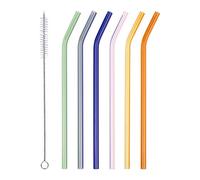 AMZSOCKETS Reusable Glass Straws - 9" L x 8 mm W - Smoothie Drinking Straws for Smoothie, Milkshakes, Pack of 6 with 1 Cleaning Brush (mix1)
