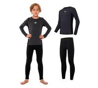AMZSPORT Kids Thermal Base Layer Set Warm Fleece Lined Long Sleeve Compression Underwear Tights Winter Top and Bottom for Boys Girls Football Skiing Athletic Grey M