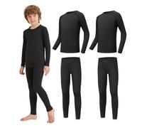 AMZSPORT Kids Thermal Base Layer Set Warm Fleece Lined Long Sleeve Compression Underwear Tights Winter Top and Bottom for Boys Girls Football Skiing Athletic Black 2 sets XXL