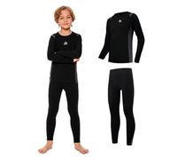 AMZSPORT Kids Thermal Base Layer Set Warm Fleece Lined Long Sleeve Compression Underwear Tights Winter Top and Bottom for Boys Girls Football Skiing Athletic Black M