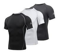 AMZSPORT Men's Compression Shirt Short Sleeve Functional Shirts Cool Dry Training Running Top, M