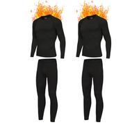 AMZSPORT Mens Thermal Base Layer Set Warm Fleece Lined Winter Underwear Breathable Long Johns Compression Long Sleeve Top & Bottom Black 2 sets L