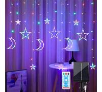 AMZSTAR 138 LEDs Solar String Lights Star Moon Light, with Remote Control 8 Modes Curtain Fairy String Lights,Outdoor Waterproof Decoration for Christmas, Wedding, Party, Home, Patio (Multicolor)