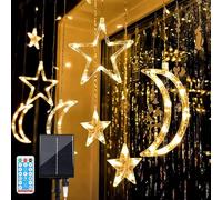 AMZSTAR Outdoor Solar String Lights Star + Moon Lights, 8 Modes 138 LED Curtain Fairy String Lights with Remote Control,Waterproof Decoration for Christmas, Wedding, Party, Home, Patio (Warm)