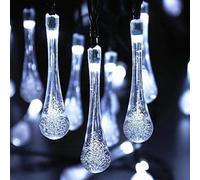 AMZSTAR Solar String Light Outdoor Waterproof Solar Drop Lights,Water Drop Fairy Lights 13ft 20LEDs Solar Light with 8 Modes Solar Party Lights for Garden,Christmas Decorations (White)