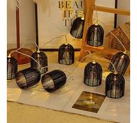 AMZSTAR Vintage String Lights, 10LED Battery Powered Rattan lampshade Fairy Tale Light, Warm White Flashing Waterproof Hanging Decoration in The Courtyard, Rural Style (Black)