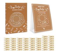 Amzsudy Don't Say It Game, Gender Neutral Shower Games Supplies for Boys Girls, No Prep Needed Party Games for Parents-to-be, 50 Mini Clothespins & Rule Sign Card, Brown