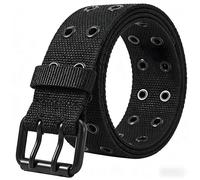 Amztour Double Grommet Belt for Men Black Nylon Web Hiking Belt with Double Row Hole Design for Military Work Outdoor Sports Daily Life Fashion Gifts for Husband Father Boy Friend