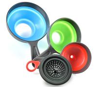 AMZVIO 3Pack Plastic Funnel Set for Kitchen Use, Food-grade Silicone, Collapsible, Wide Mouth Large Small, Strainer for Mason Jars Canning, BPA-free