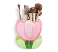 AMZWISH Pink Pen Holder, Ceramic Tulip Flower Design Makeup Brush Holder Stand for Countertop, Vanity Table, Desk Organizer for Bathrooms, Kitchens, Office