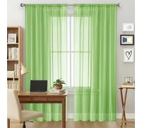 AMZYU Set of 2 Voile Curtain 70 x 145 cm Light Filtering Sheer Curtains Short Airy & Lightweight Elegant, Machine Washable for Bedroom Patio Door, Green
