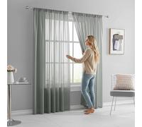 AMZYU Sheer Curtains for Living Room 140 x 240 cm Semi Transparent Sheer Curtains Short Wrinkle Resistant Solid Colour, Privacy Protected for Bedroom and Kitchen, Grey