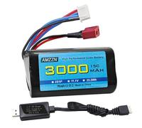 AMZZN 11.1V 3000mAh 15C 3S T-Plug Li-ion Battery with USB Charger for R608 2104 brushless RC Boat, 210E 200E Brushless Remote Control Car