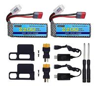AMZZN 2PCS 11.1V 2200mAh 30C 3S T-Plug Lipo Battery with USB Charger for MJX H16 H16P H16E H16GT H16BM H16DR H16PL 14301 RC Car, High-Speed Drift Model Toy Car Upgraded Battery