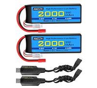 AMZZN 2PCS 2S 3.5mm Banana Plug Lipo Battery 7.4V 2000mAh 35C with USB Charging Cable for RC Car,Truck,Model Car,RC Ship,RC Quadcopter Aircraft,FPV Drone Battery