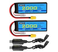 AMZZN 2PCS 2S Lipo Battery 7.4V 2000mAh 35C with XT60 Plug and USB Charging Cable for RC Car,Truck Model Car,Remote Control Ship,RC Quadcopter Qircraft,FPV Drone Battery