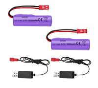 AMZZN 2PCS 3.7V 1000mAh Li-ion Battery with JST-2P Plug and USB for Huina 1337 1338 1516 1517 Remote Control Engineering Vehicle, RC Toy Car Battery Accessories