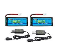 AMZZN 2PCS 3.7V 1800mAh 30C Lipo Battery with Molex Plug and USB Charging Cable Compatible with Most RC Drones,Quadcopters,Airplane Models,and Mini Remote-Controlled UAV