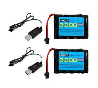 AMZZN 2PCS 6.0V 2200mAh AA Ni-MH Battery with SM-2P Plug and USB Charger for TB141 TB142 DE37 RC Toy Car, RC Excavator, Truck, and Engineering Vehicle Batteries
