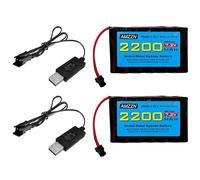 AMZZN 2PCS 7.2V 2200mah AA NiMH Battery with SM-2P Plug and 2PCS USB Charging Cable for Huina 1550 550 RC Excavator, Car, Truck, Engineering Vehicle, TR-211 RC Toy Car Battery